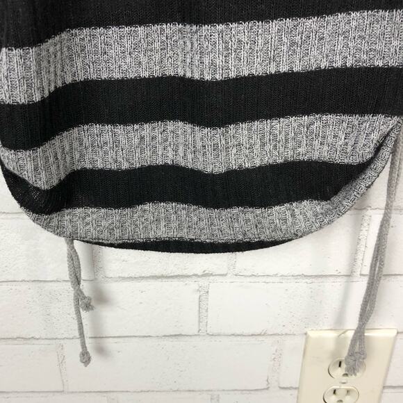 Body Wrappers Black Gray Striped Rib Knit Ruched Side Fitted Shirt Top Size XS - Picture 6 of 8